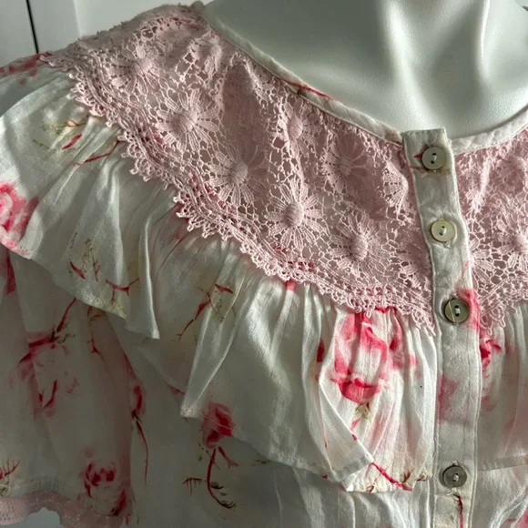 LoveShackFancy Pink Floral Crop Top - Picture 5 of 13